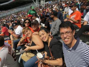 Enjoying the game from our seats in the bleachers